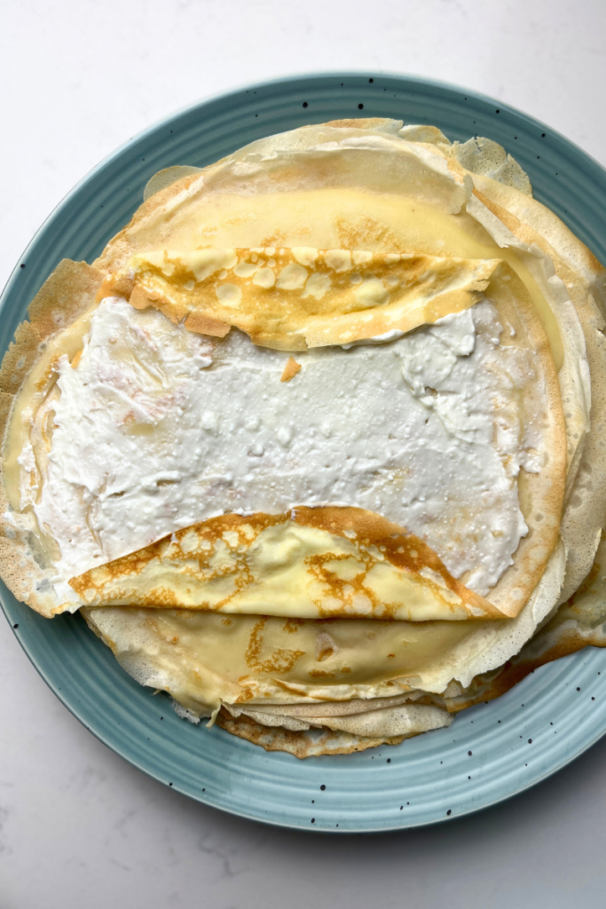 Crepes with sweet cream cheese filling.