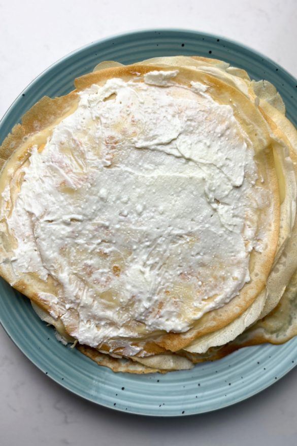 Crepes with sweet cream cheese filling.