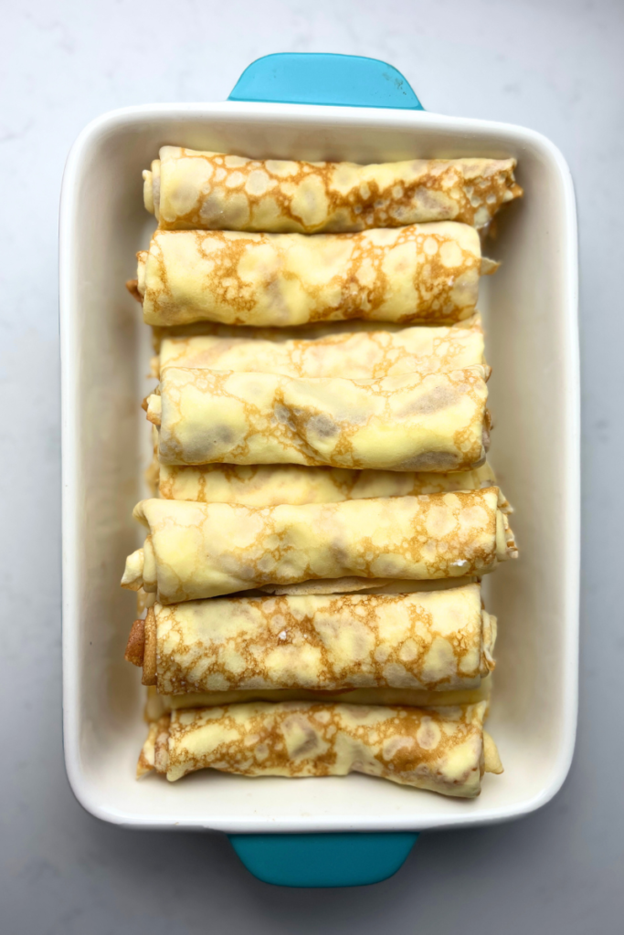 Crepes with sweet cream cheese filling. 
