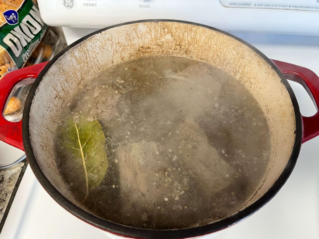 Beef broth for red borscht.