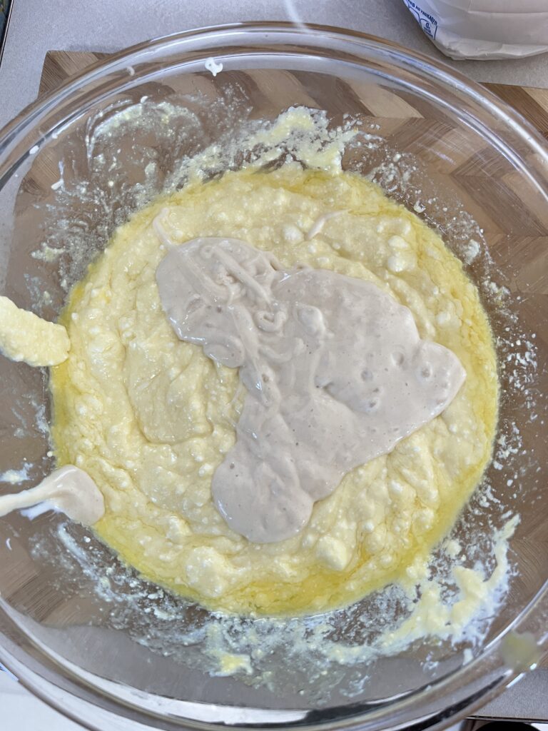 Sourdough cottage cheese pancake batter.