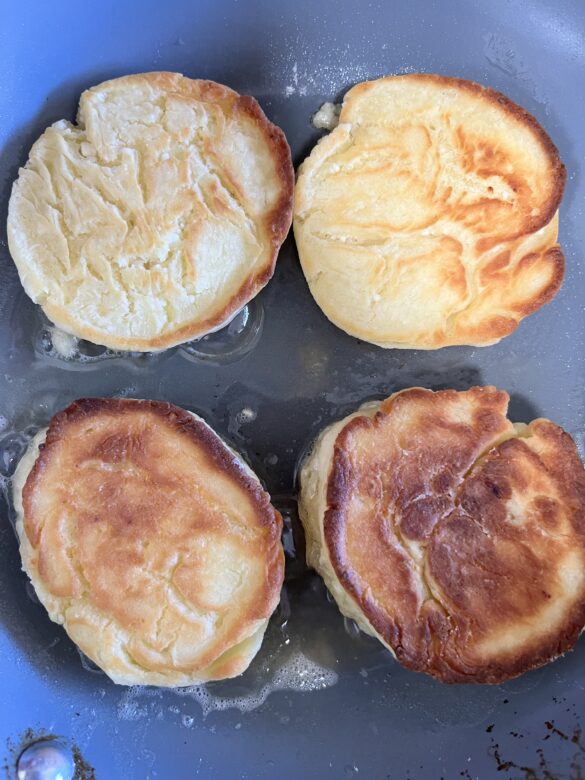 Sourdough cottage cheese pancake golden.