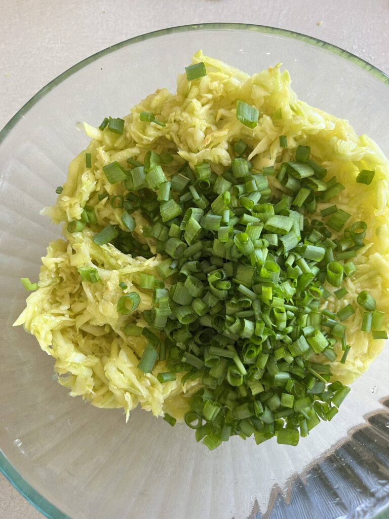 Zucchini fritters with green onions.