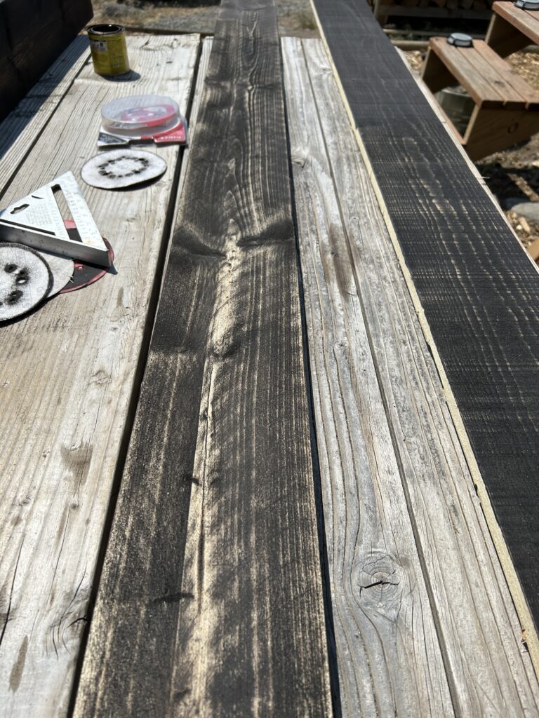 Pine lumber board for new rv trim remodel stained in espresso stain.