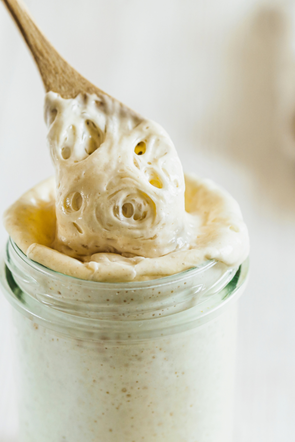 Sourdough starter in a jar.