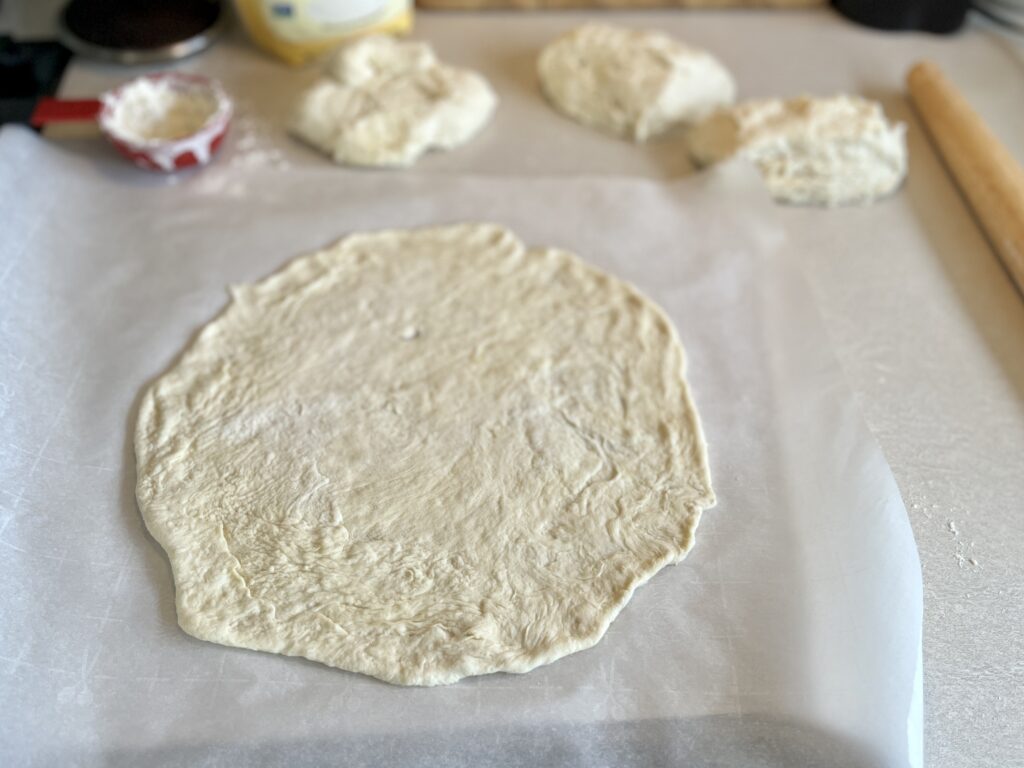 Sourdough cinnamon star dough rolled out.