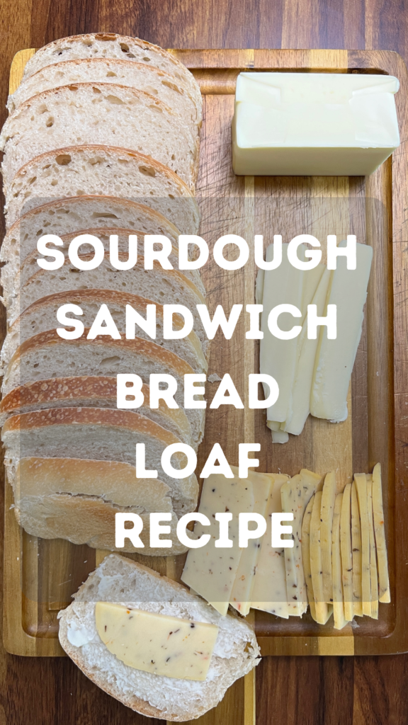 Sourdough sandwich bread recipe pin. 