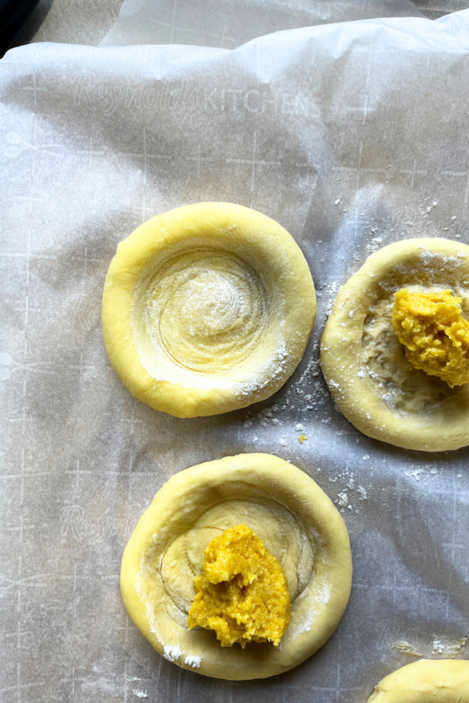 Sourdough almond brioche dough indented. 