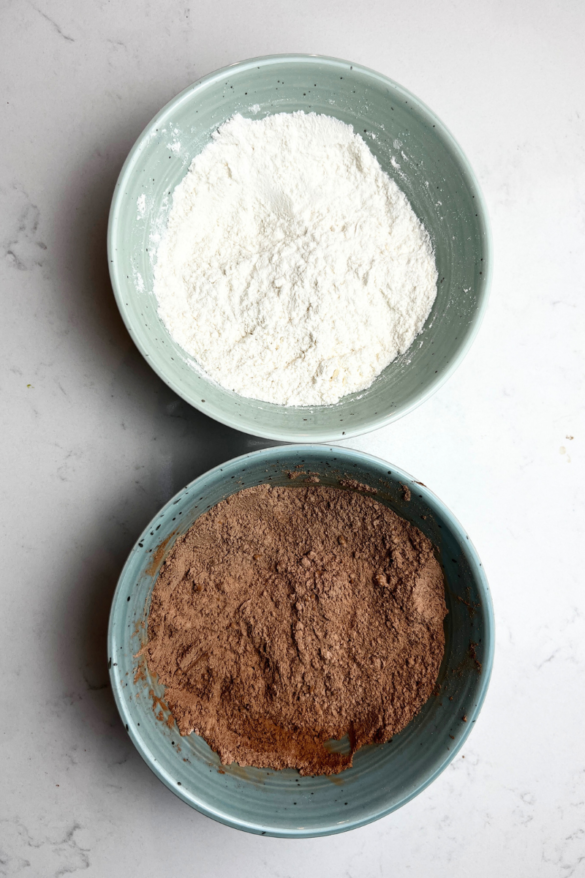 Whisked dry ingredients for Sourdough Marble Loaf Cake.