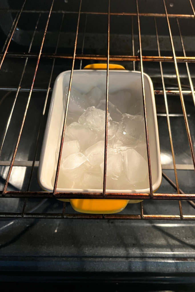 Ice in an oven for steam. 