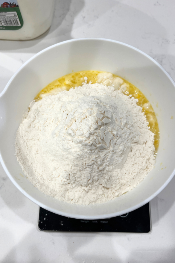 Bread flour in a bowl.