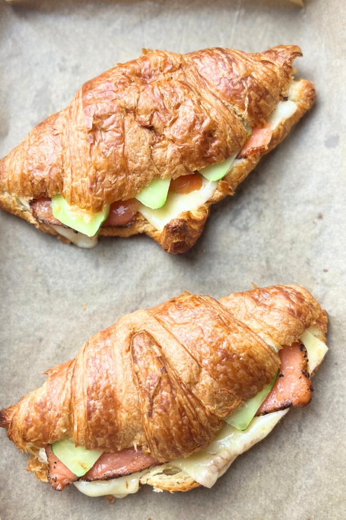 Salmon croissant sandwich.