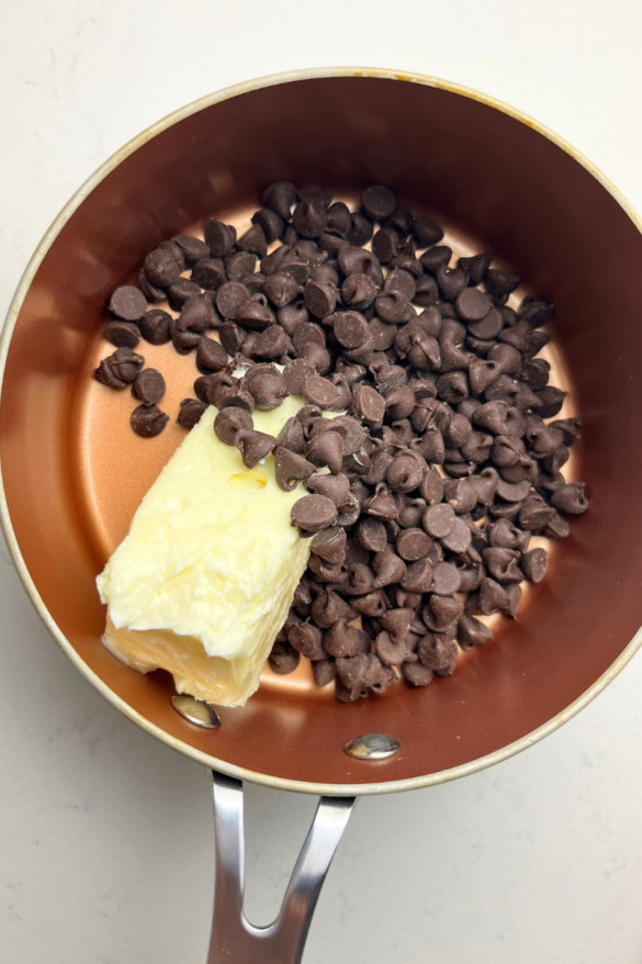 Melt butter and chocolate chips.