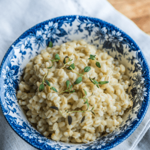 Pearl barley in a bowl.