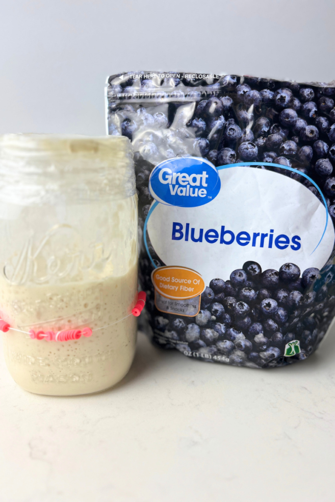 Sourdough starter and blueberries.