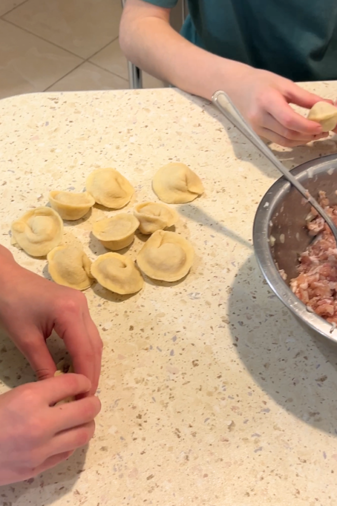 Sourdough pelmeni dough.