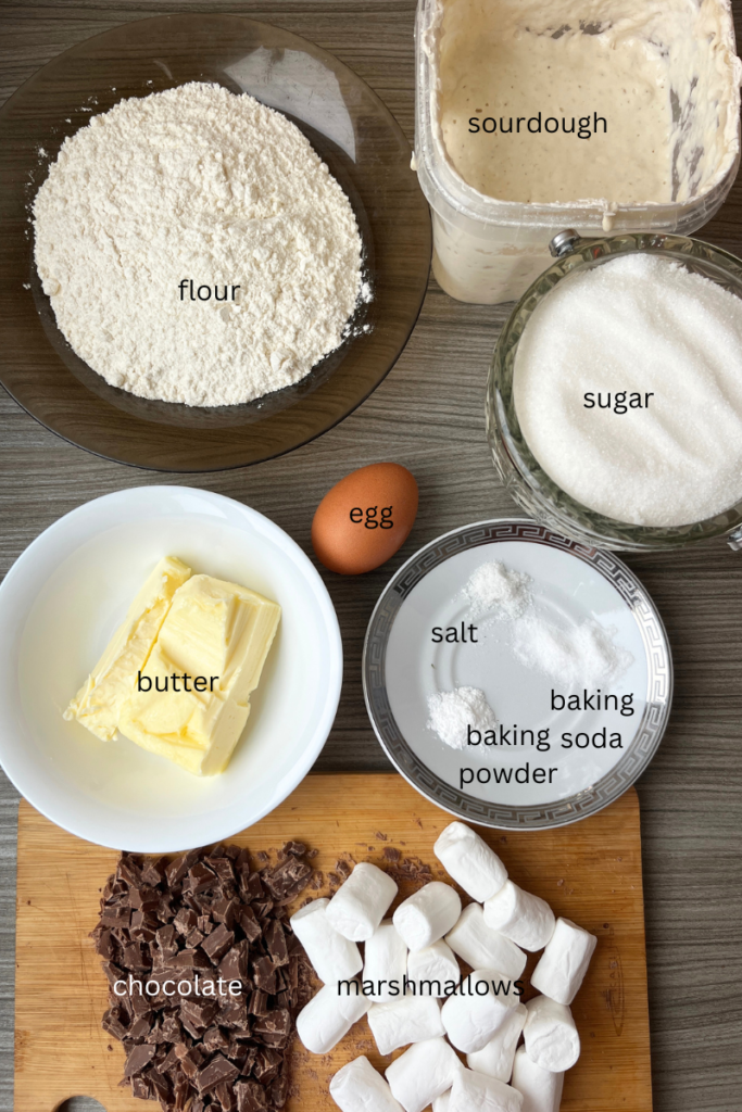 Sourdough Chocolate Chip Marshmallow Cookies ingredients. 