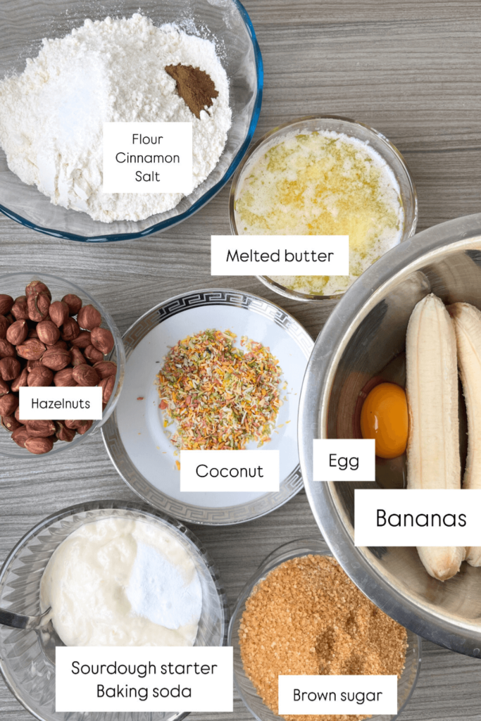 Sourdough Banana Muffins ingredients. 