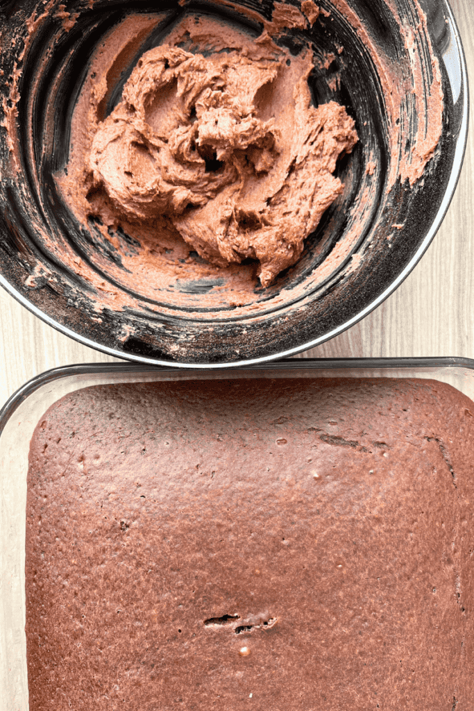 Moist sourdough chocolate cake and chocolate buttercream frosting. 