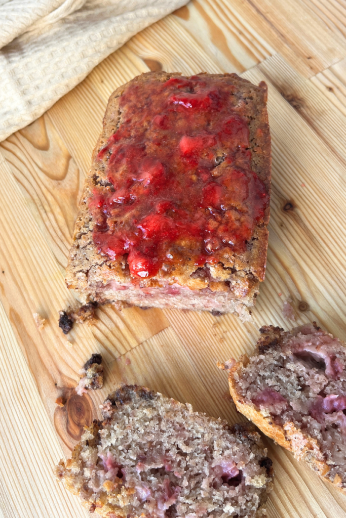 Sourdough Strawberry Chocolate Chip Loaf Cake.