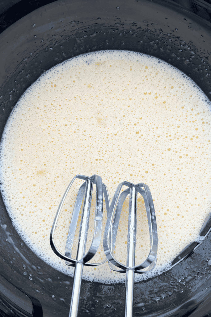 Wet ingredients for moist sourdough chocolate sheet cake.