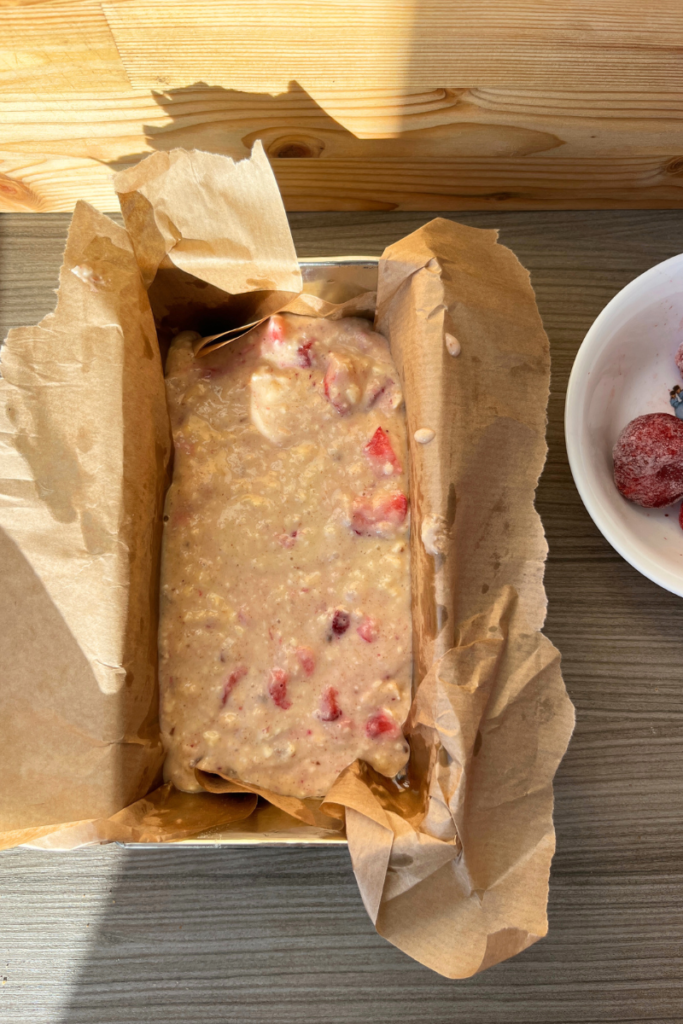 Sourdough Strawberry Chocolate Chip Loaf Cake.