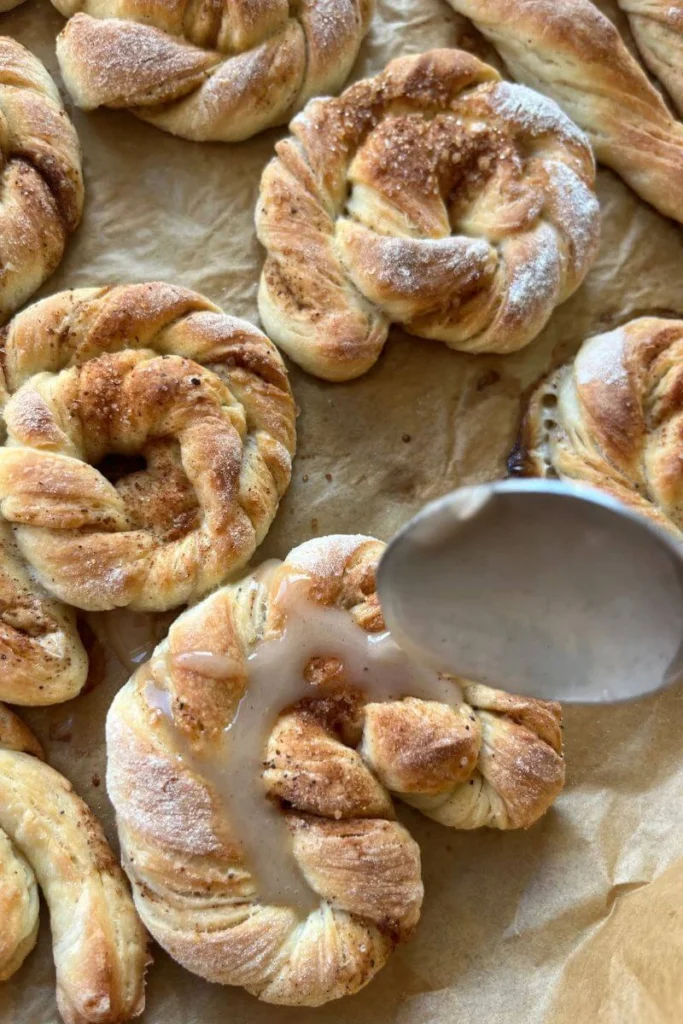 Sourdough Cinnamon Knots with glaze.