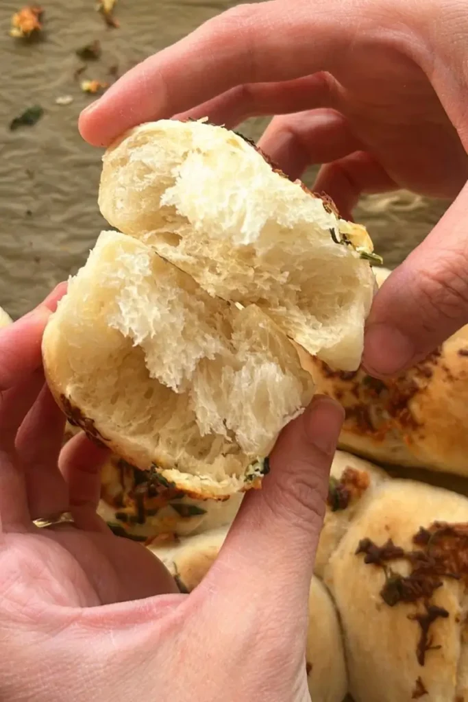 Sourdough garlic knots soft crumb. 