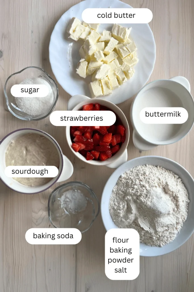 Strawberry Sourdough Scones (or Biscuits!) ingredients. 