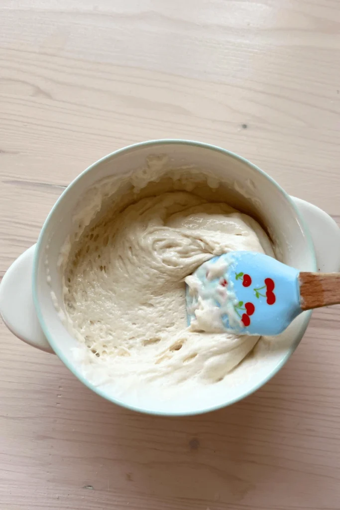 Sourdough starter with baking soda in a bowl. 