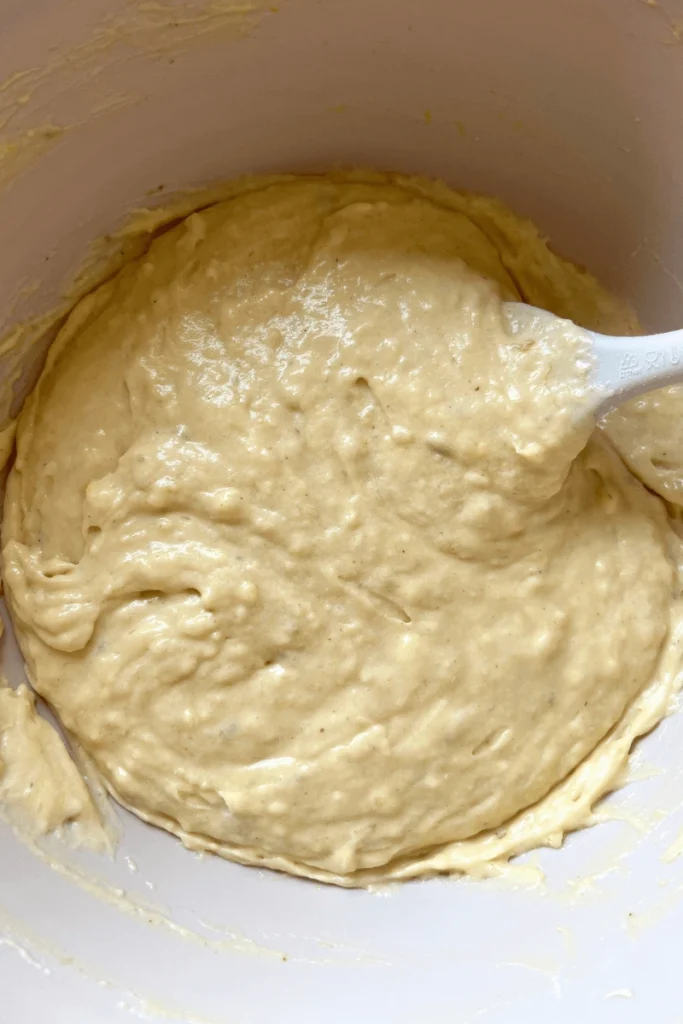 Sourdough Banana Snack Cake with Brown Butter Frosting batter.