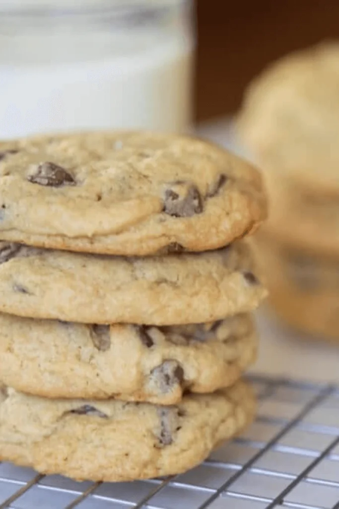 Sourdough Chocolate Chip Cookies stacked. 