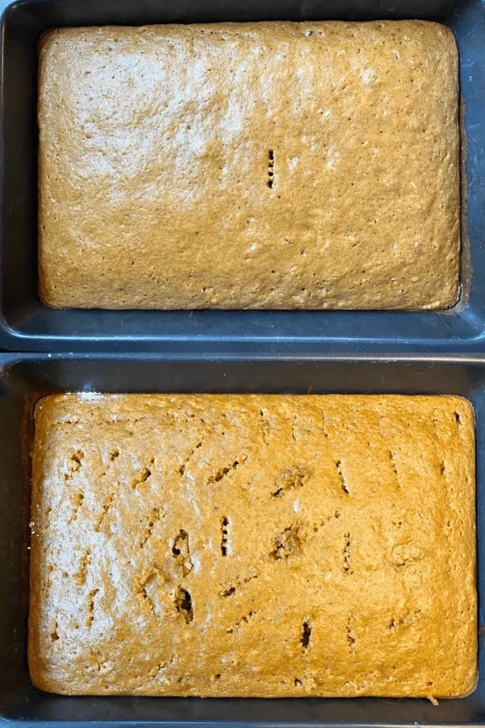 Cake with holes in it for Pumpkin Sourdough Tres Leches Cake.