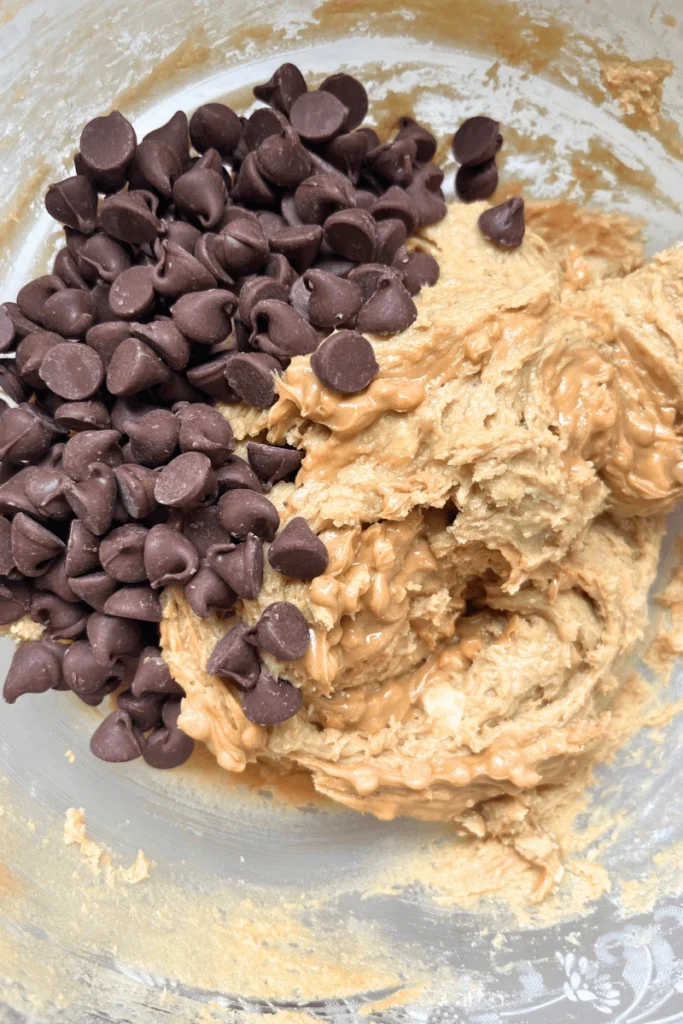 Soft & Chewy Sourdough Peanut Butter Chocolate Chip Cookies batter. 