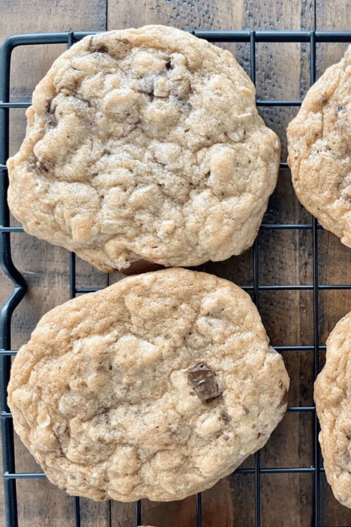 Sourdough Chocolate Chip Cookies on a cooling rack. 