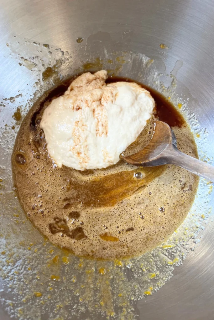 Sourdough Apple Cider Muffins wet ingredients.