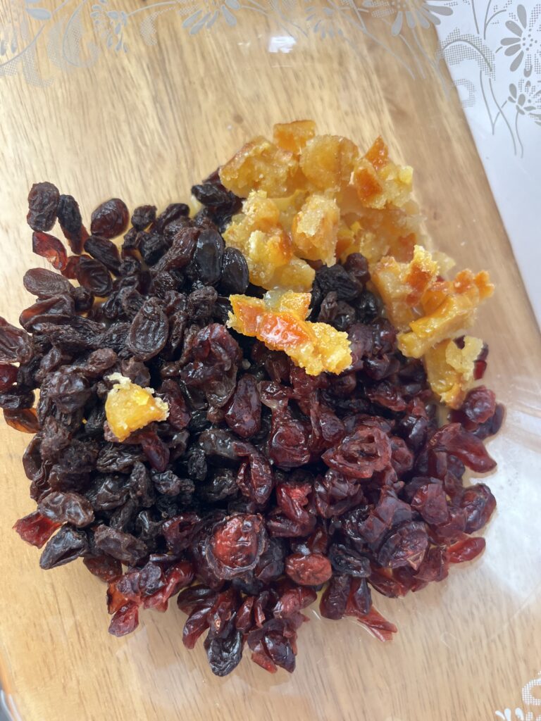 Dried fruit for Sourdough Stollen with Homemade Marzipan (German Christmas Bread). 