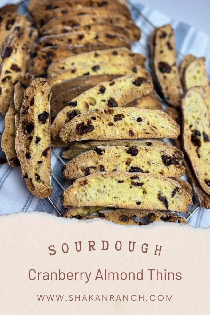 Perfectly Crunchy-7 Homemade sourdough discard cranberry almond thins cooling on a rack.